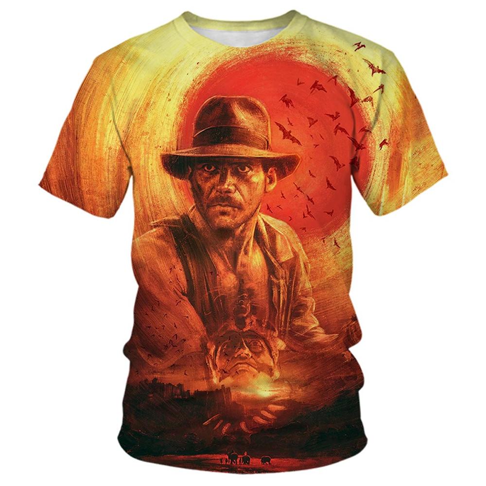 Classic Film 3D Print Indiana Jones Themed Sports Quick Dry Breathable Men's T-Shirt Outdoor Retro Casual Fashion Short Sleeve Top