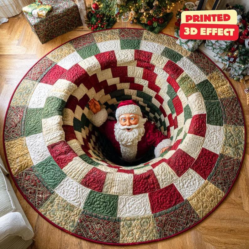 

Printed 3d effect Santa Claus Printed Christmas Doormat,Festive Round Welcome Rug for Front Door,Cozy Winter Home Entryway Decor Diameter 100cm