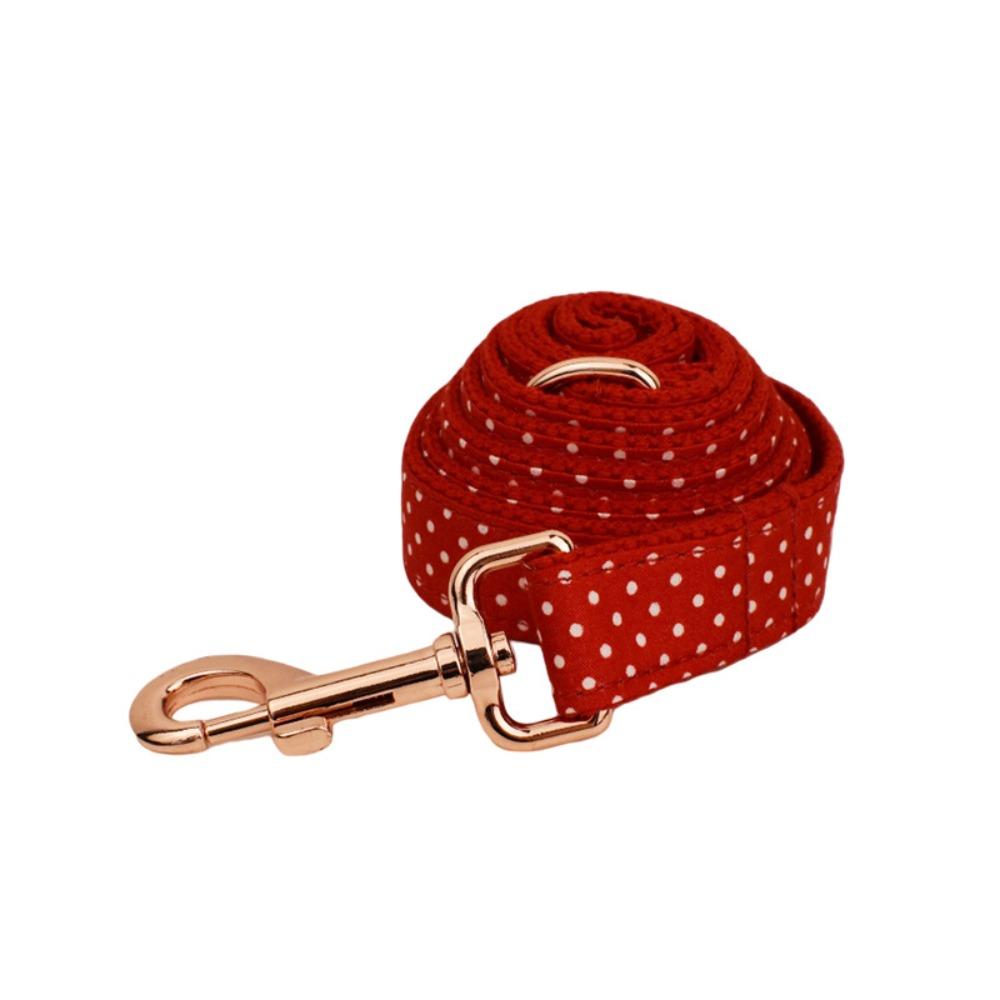 

Red polka dot print pet collar dog collar leash rose gold buckle XS