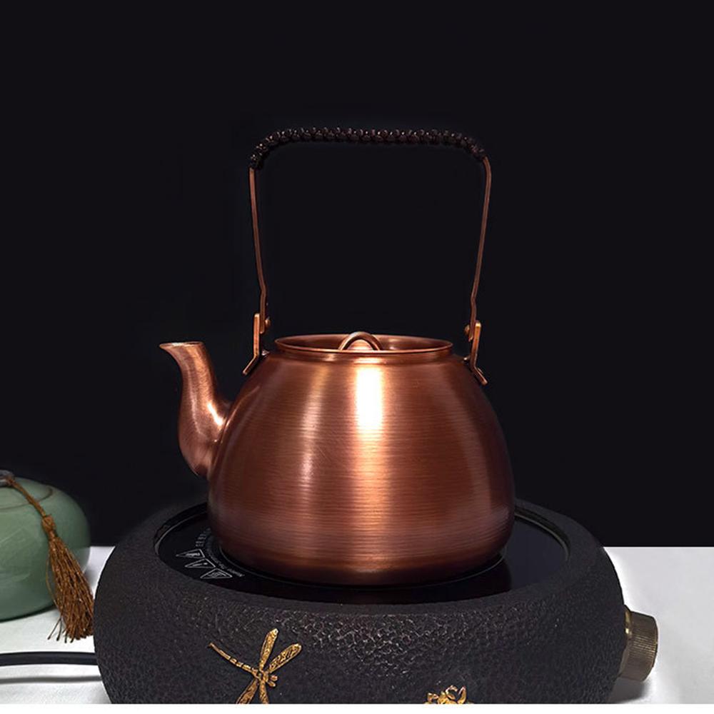 Vintage Copper Teapot, Handmade Purple Copper Kettle, Round Stove Boiling Tea Kettle, Household Handle Pot, 1.2L