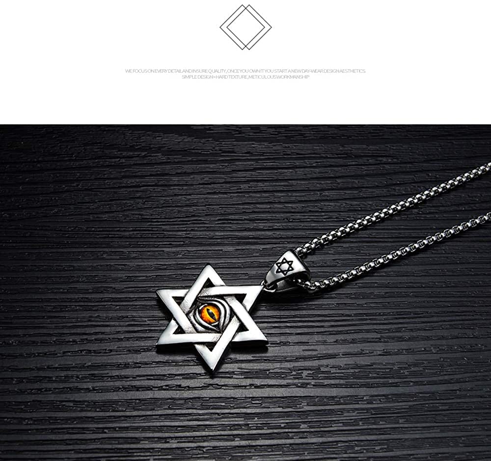 Rockyu Silver Hexagram Necklace with Evil Eye and Star of David Ideal for Good Protection from and Religious Stainless Steel Stylish and Popular for