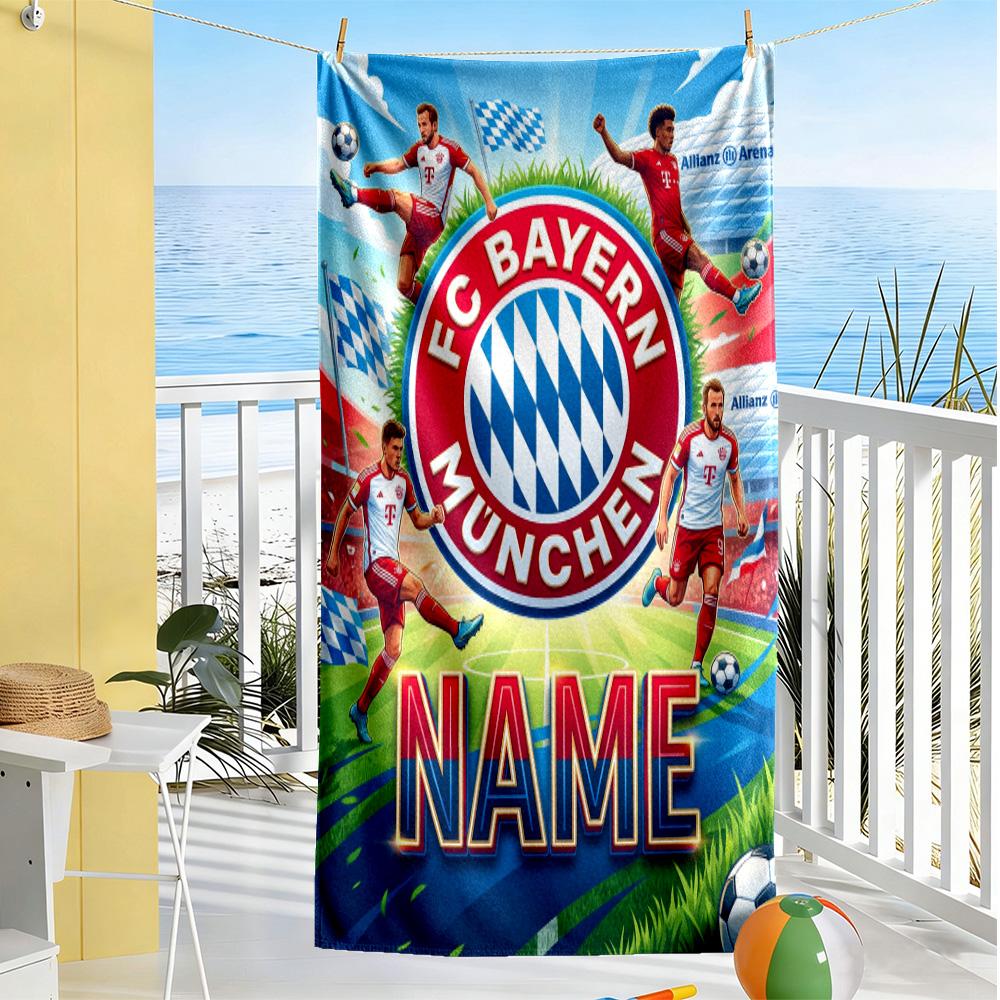 Bayern Munich Football Team Personalized Text Beach Towel High Absorbency & Quick-Dry Suitable for Swimming Gym Camping Yoga Vacation