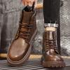 New Motorcycle Boots Casual Leather Men Walking Boots All-match Man High Top Shoes Brand Men Winter Plush Snow Boots
