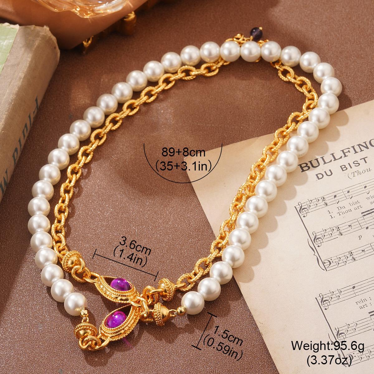 European and American French court style purple crystal pearl long necklace retro light luxury temperament elegant new sweater chain