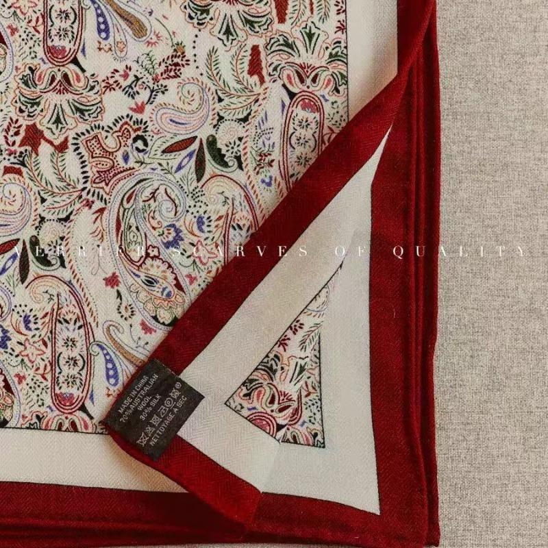 Romantic Cashew Nut Flower Old Money Wind Silk Wool Scarf Women's Autumn and Winter Silk Wool Silk Scarf High-end Neck Square Scarf 65