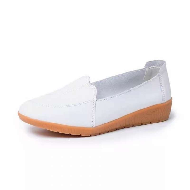 Real soft leather beef tendon sole hollow flat white shoes versatile lazy shoes soft sole non-slip Doudou shoes shallow single shoes women