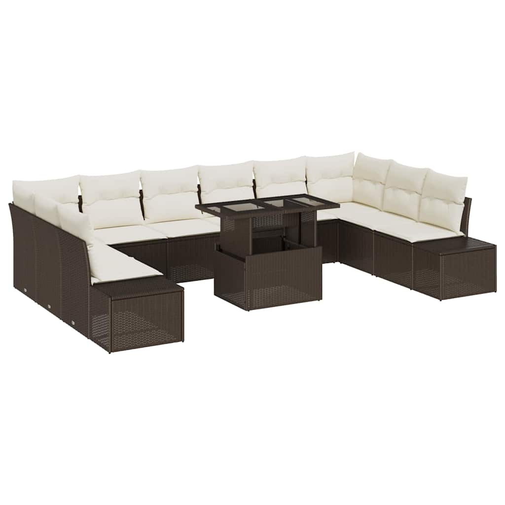 Garden Sofa Set with Storage 11 pcs Brown Poly Rattan