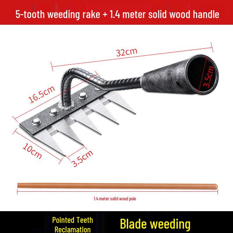Manganese Steel Five-Tooth Weeding & Planting Rake - Multifunctional Soil Loosening Tool