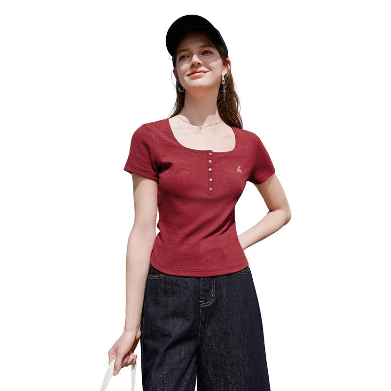 Women's Slim Fit U-Neck Knit T-Shirt