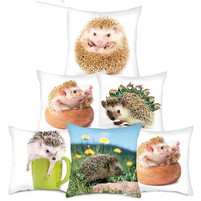 Kleintier Foto Kissenbezug Niedlicher Igel Kissenbezug Bedruckte Dekokissenhülle für Zuhause Sofa Dekorative Kissen