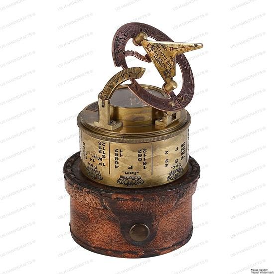 

Компас Винтажный навигационный инструмент Морские солнечные часы Компас с кожаным футляром Календарь