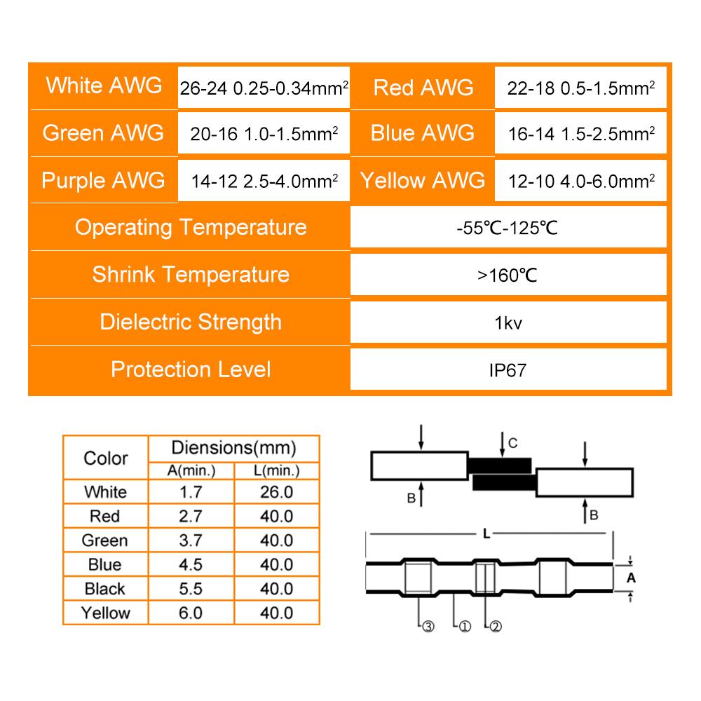 100 Stück Schrumpfverbinder Rot Schrumpf AWG 22 bis 18 Stoßverbinder Elektrische Verbinder Verzinnt Lötversiegelt Klemmen