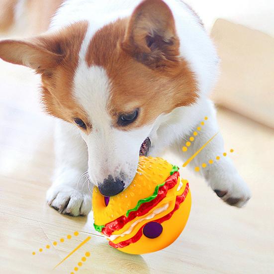 Haustierspielzeug, Burgerform, Kichergeräusch, lockt bissfest, Zahnpflege, multifunktionale Zahnreinigung, Spielspielzeug, Hund, wackelt, Kicherball, Heimtierbedarf