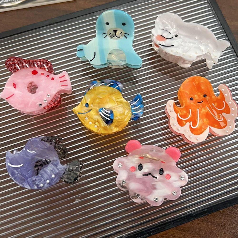 Acetic Acid Sea Creature Hair Claw Cute Small Shark Clip Ocean Animal Hair Clip  Hair Accessories