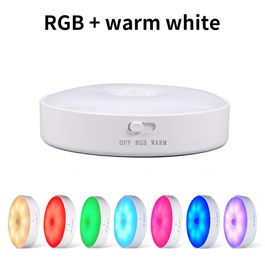 Motion Sensor LED Night Light Rechargeable RGB Night Lamp for Kitchen Closet Staircase Wardrobe Backlight Wireless Cabinet Light