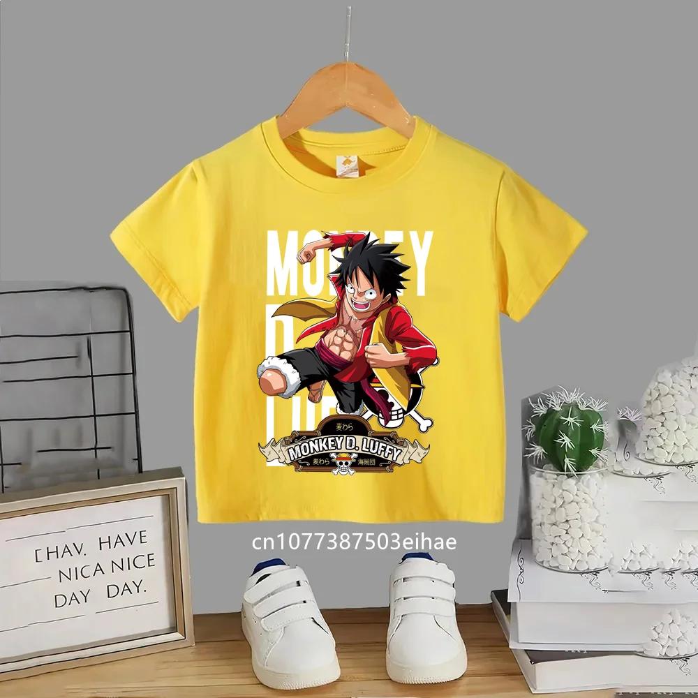 Japanese Anime One Piece Luffys Classic Childrens Shortsleeved Breathable Sports Casual Summer Fashion and Leisure Top