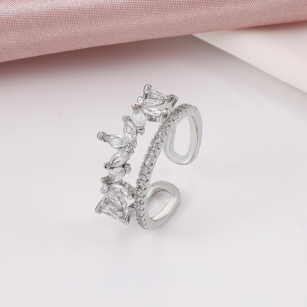 High-quality Retro Double-layer Ring for Women, Niche Ins Copper Micro-inlaid Zircon Butterfly Live Adjustable Simple Ring
