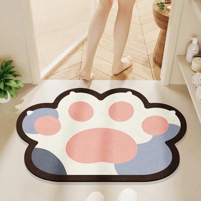 Cartoon Cat Paw Shaped Bath Mat Bathroom Absorbent Quick-drying Tech Velvet Nappa Leather Foot Mats Shower Room Doormat