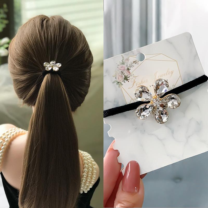 Korean Rhinestone Elegant Scrunchies Women Girls Elastic Hair Rubber Band Accessories Tie Hair Ring Rope Headdress