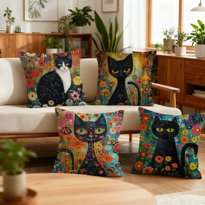 Art Style Cat Flowers Cushion Cover Decoration Room Shop Car Best Home Office Coffee Pillow Sofa Printing Nordic Simplicity Hit