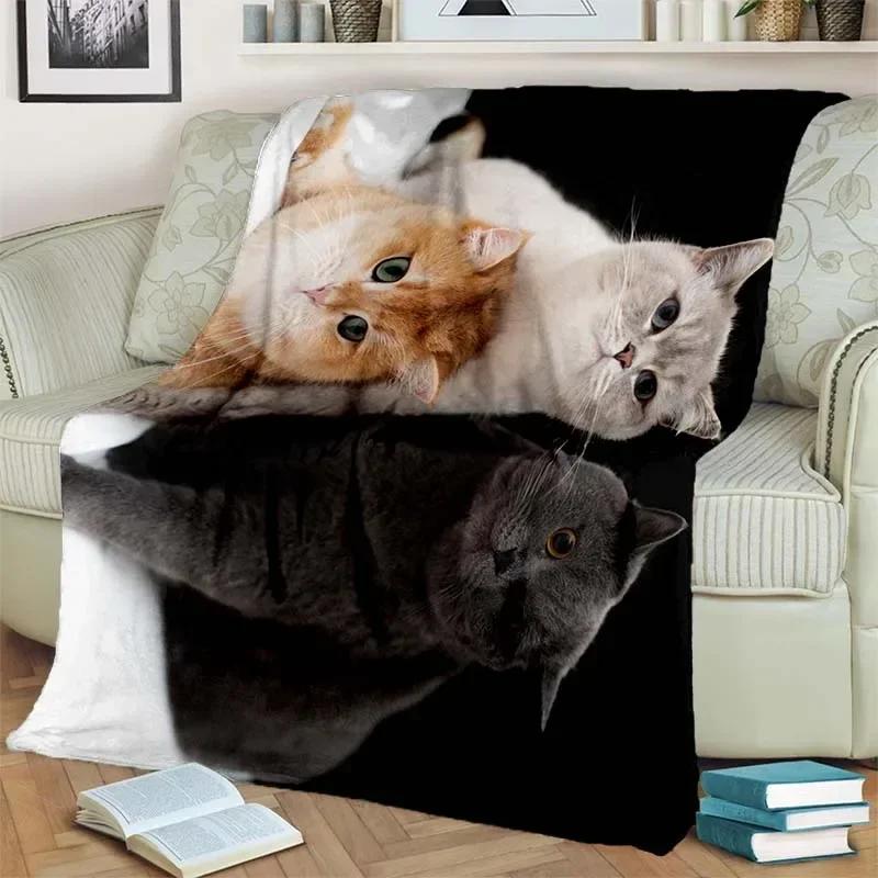 Warm and Cozy Cute Cat Pattern Flannel Blanket for Couch, Bed, Sofa, Office - Soft and Soothing Digital Printing Throw Blanket