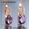Luxury Female Purple Oval Zircon Stone Hoop Earrings Fashion Gold Color Wedding  For Women