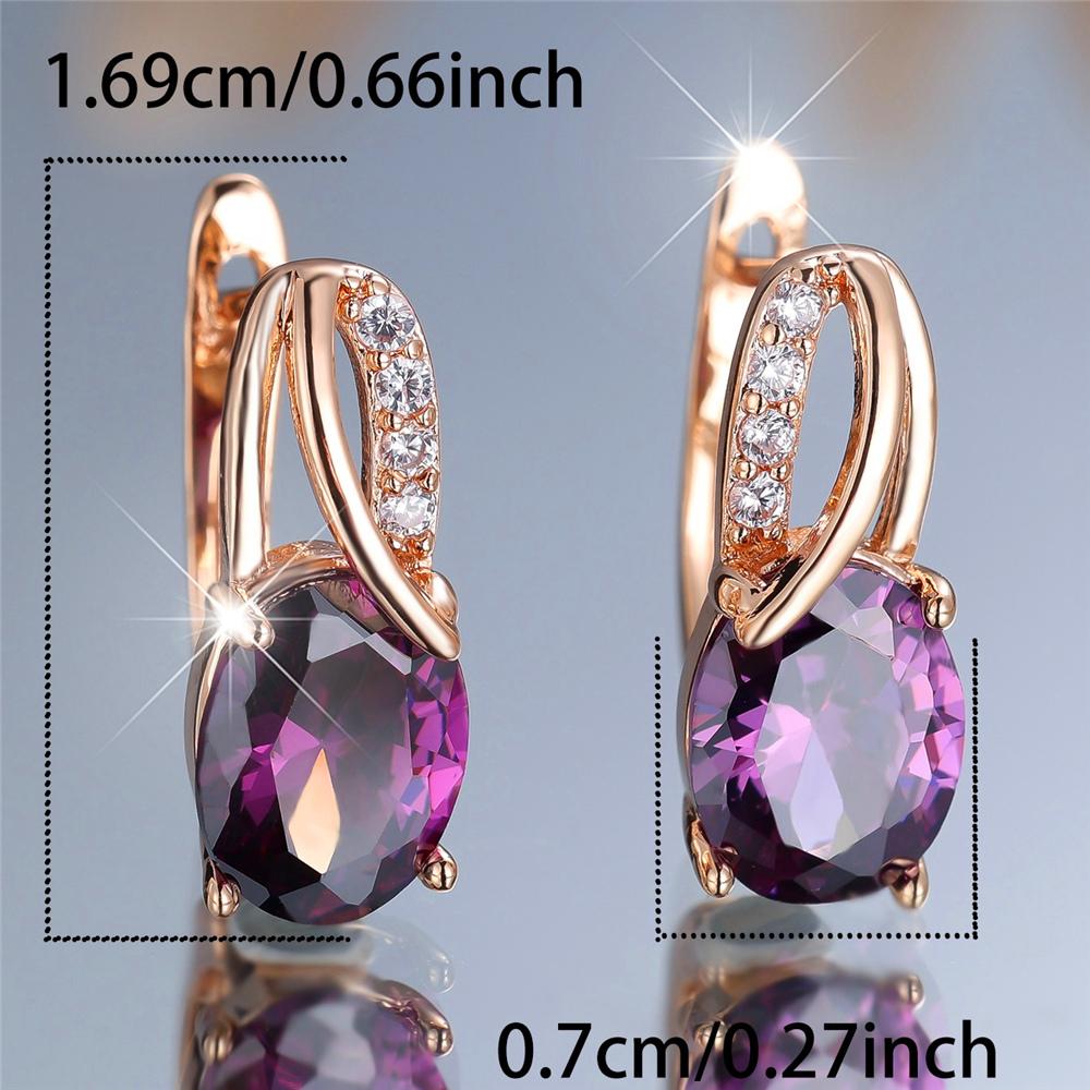 Luxury Female Purple Oval Zircon Stone Hoop Earrings Fashion Gold Color Wedding  For Women