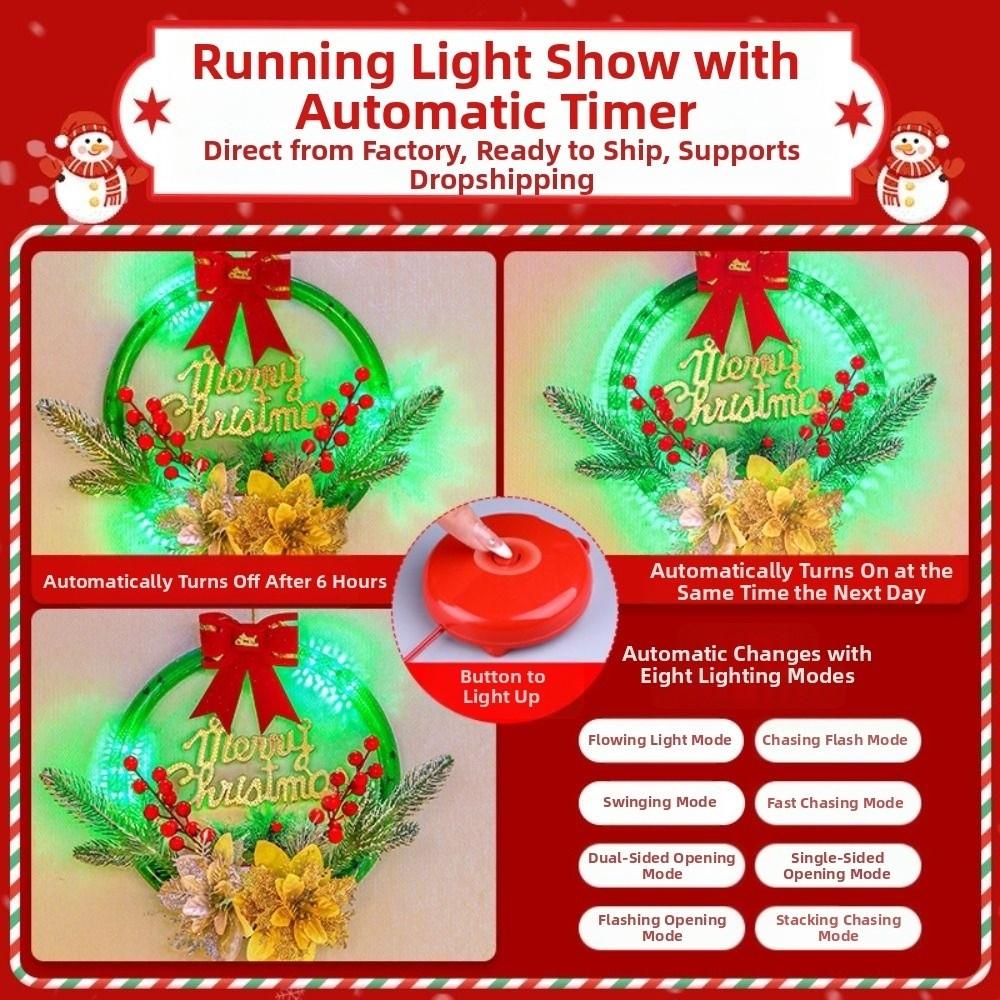 Timer Function Artificial Wreaths Glowing Xmas Decorations LED Christmas Decorations  Wall