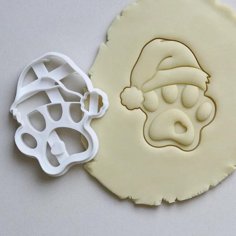 

Christmas Hat Cartoon Plastic Dog Paw Cookie Cutters Cute Animal Pet Dessert Cookie Embosser Molds Xmas New Year Party Decor