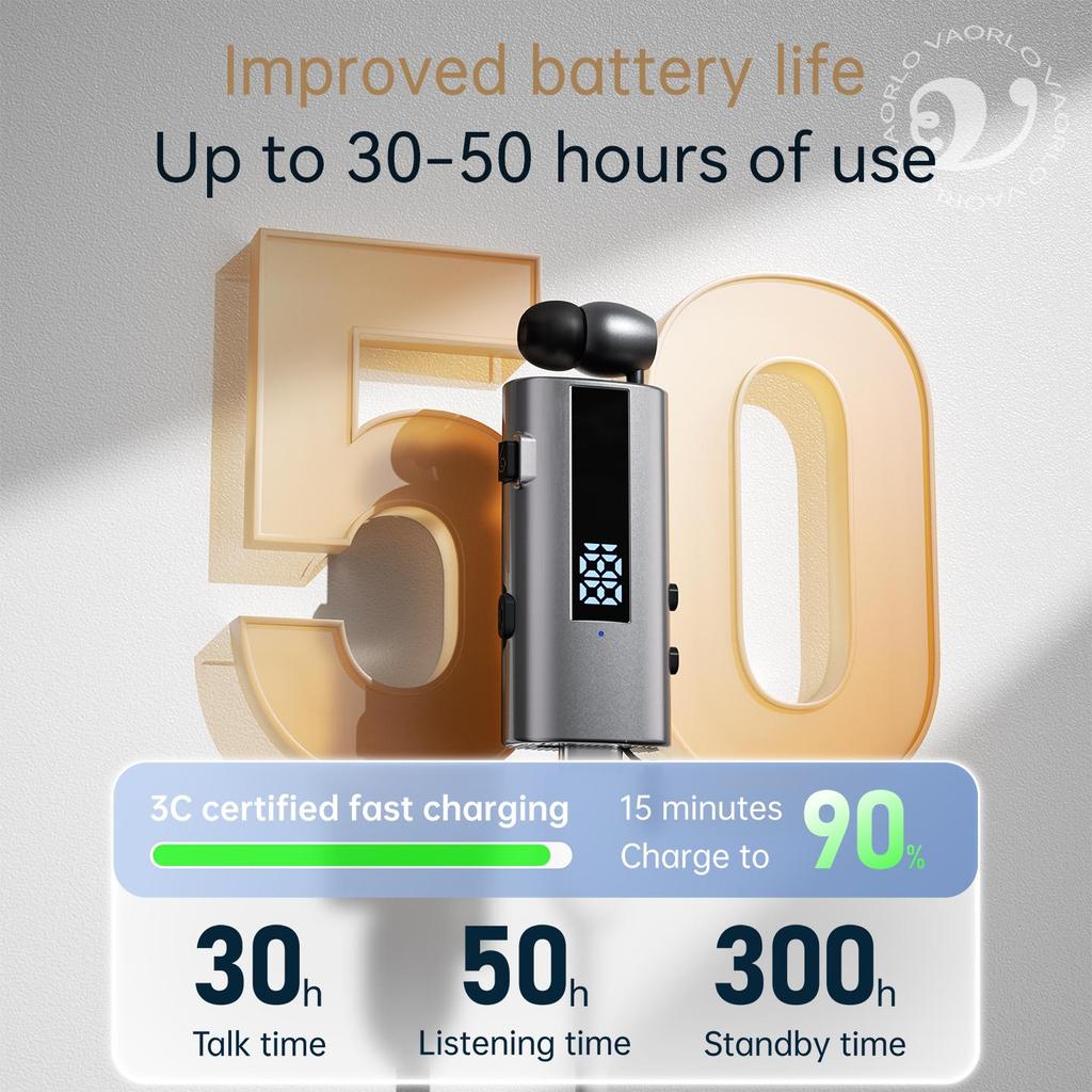 K92 Bluetooth 6.0 Lavalier Business Headset Call 30h/Music 50h Vibration Reminder LED Digital Display With Mic Wireless Earphone