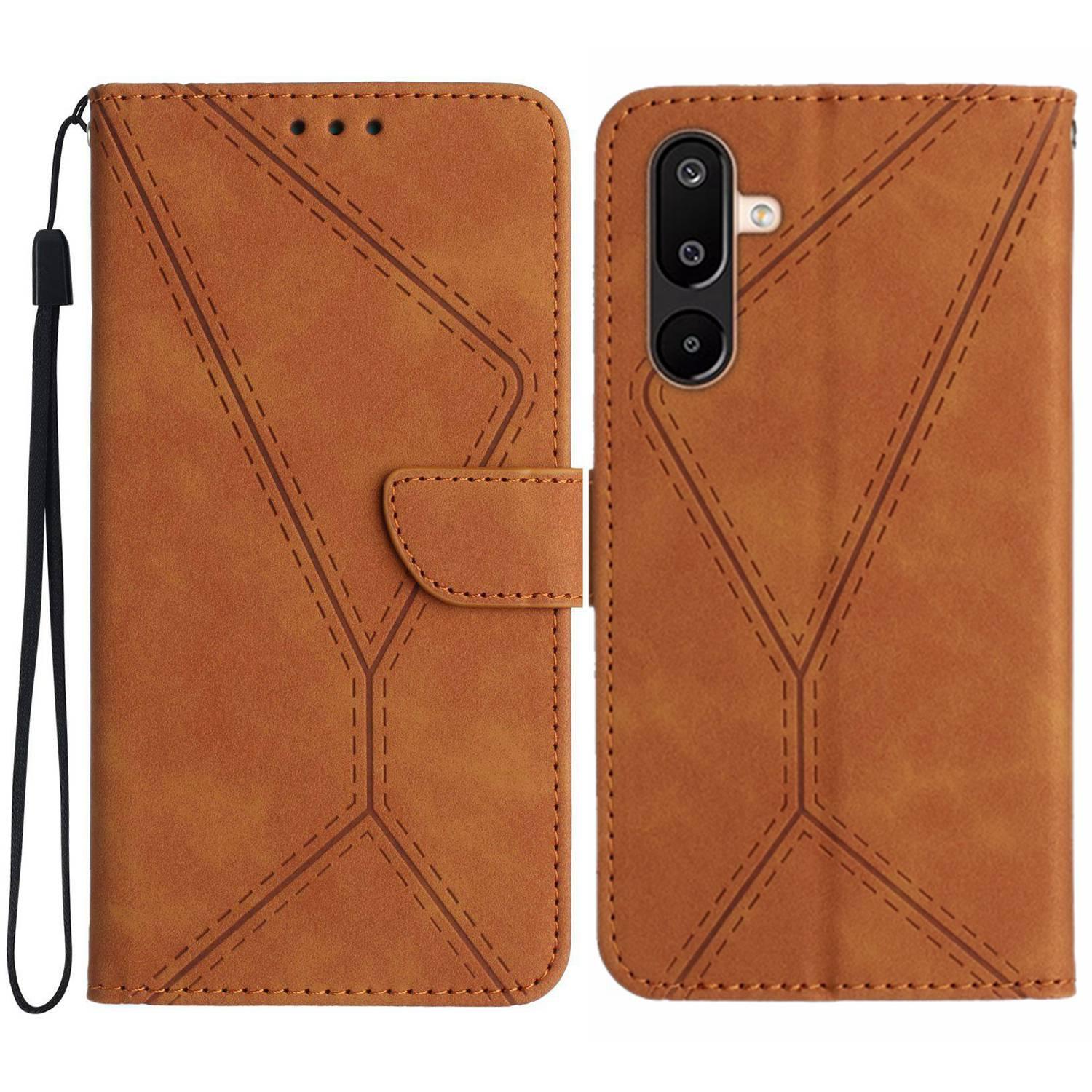 

Для Samsung Galaxy M36 5G Чохол Шкіра Зворотний бік Лінії Втиснуті Шкіра PU Обкладинка-книжка D