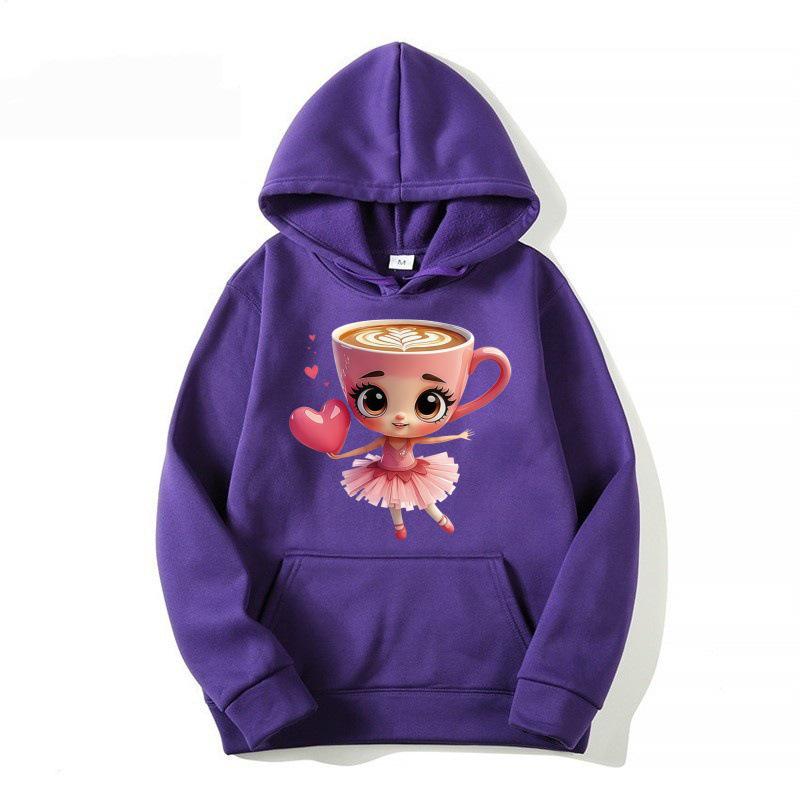 Energetic Girl Heart Apricot Ballet Hoodie – Spring/Autumn Girls' Sweatshirt with Heart Print