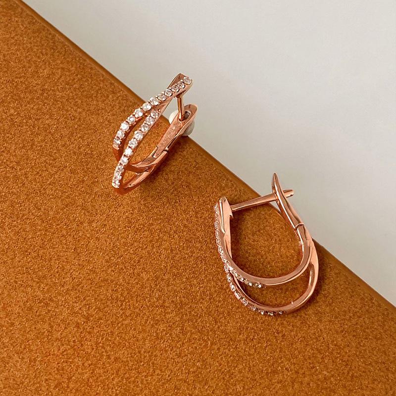 Simple and compact earrings for commuting, fashionable lines and slightly inlaid zircon earrings, popular and exquisite daily models