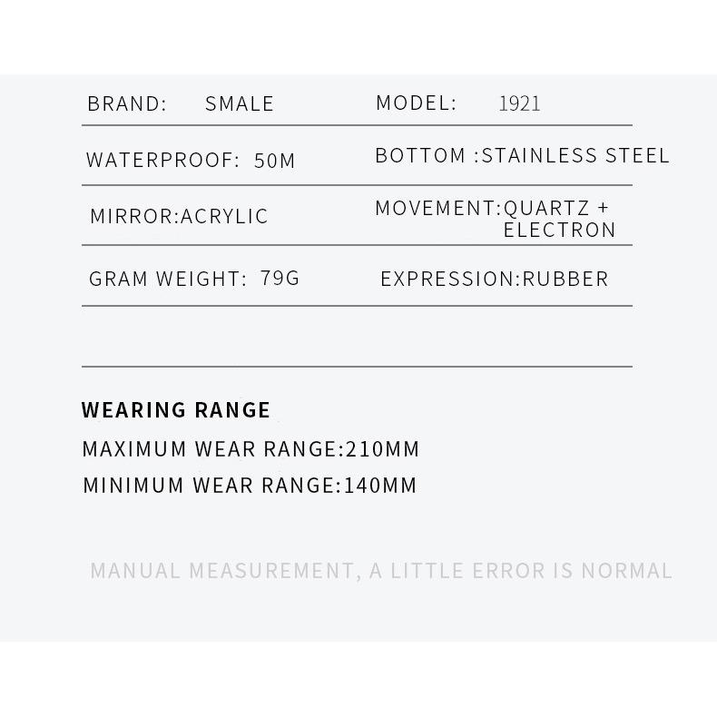 SMAEL Dual Display Electronic Watch Teen Student Waterproof Sports Watch Glow-in-the-dark Alarm Clock