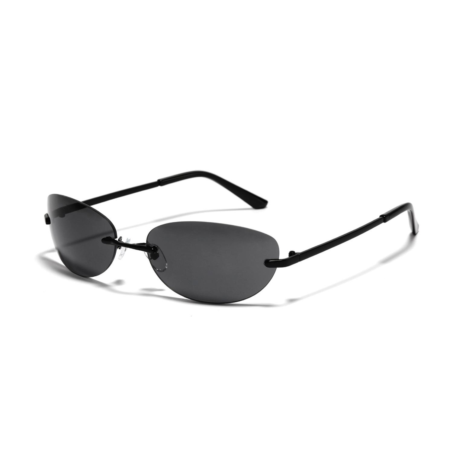 

Small Rimless Oval Sunglasses Women Fashion Metal Frame Steampunk Shades Sunglasses Goggle Trend Unique 2000 S Eyewear Unisex As picture