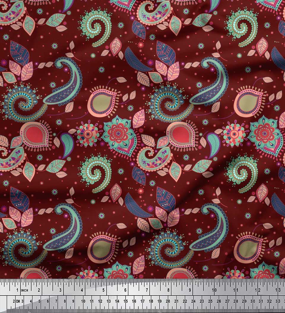 

Шовкова тканина Soimoi Satin Пейслі та квітковий художній принт Швейна тканина метр 42 дюйма 42 Inch Wide - Crepe Silk вина червоного кольору