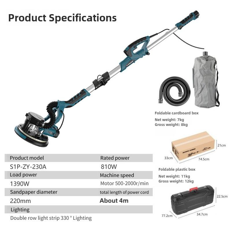 9-inch Self Suction Long Pole Wall Grinder Professional Efficient Dust-free Wall Putty Sander Foldable Wall Polishing Machine