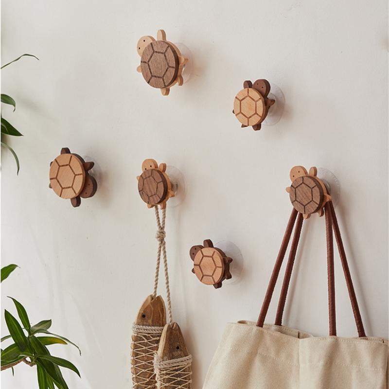 Household Solid Wood Hook Kitchen Item Wall Hook Hanger Punch Creative Animal Turtle Decorative Hooks Coat Rack Home Storage