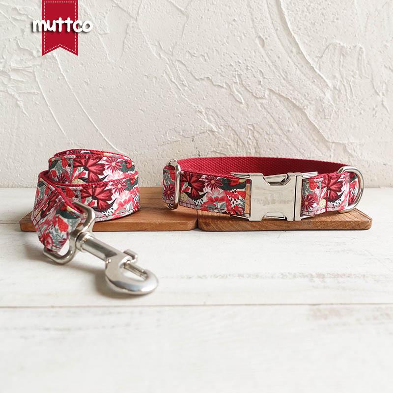 MUTTCO New Pet Dog Collar and Leash Set with Big Red Flower UDC-131 S
