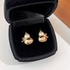 Fashion Brushed Zircon Metal Gourd Earrings for Women Girls Elegant Imitation Pearl Stud Earrings Wedding Jewelry Accessories