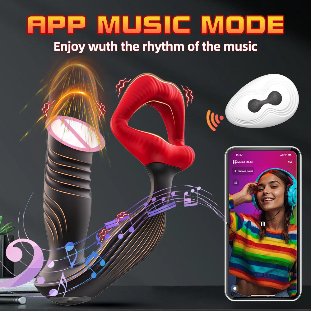 Remote and APP Control Male Prostate Massager Cock Rings Thrusting Butt Plug Vibrator Dildo Anal Plug For Men Woman Adult