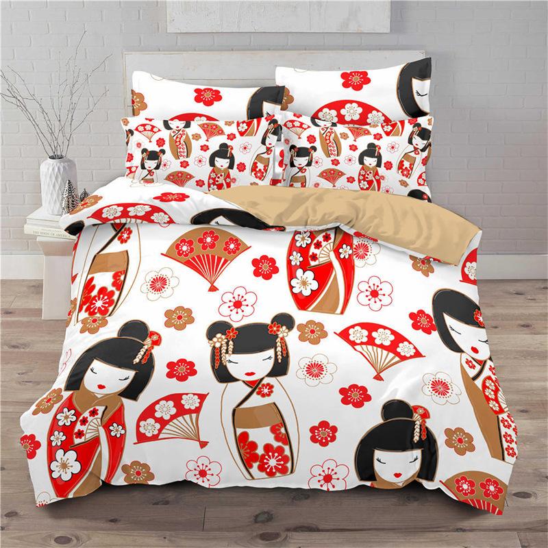Lucky Cat Bedding Set For Kids Girls Boys 3D Print Floral Duvet Cover Set Microfiber Chinese Traditional Style Comforter Cover