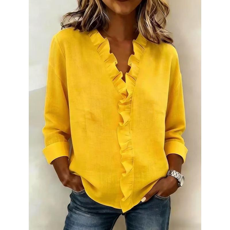 Spring Women's Fungus Edge Long Sleeve Cotton Shirt