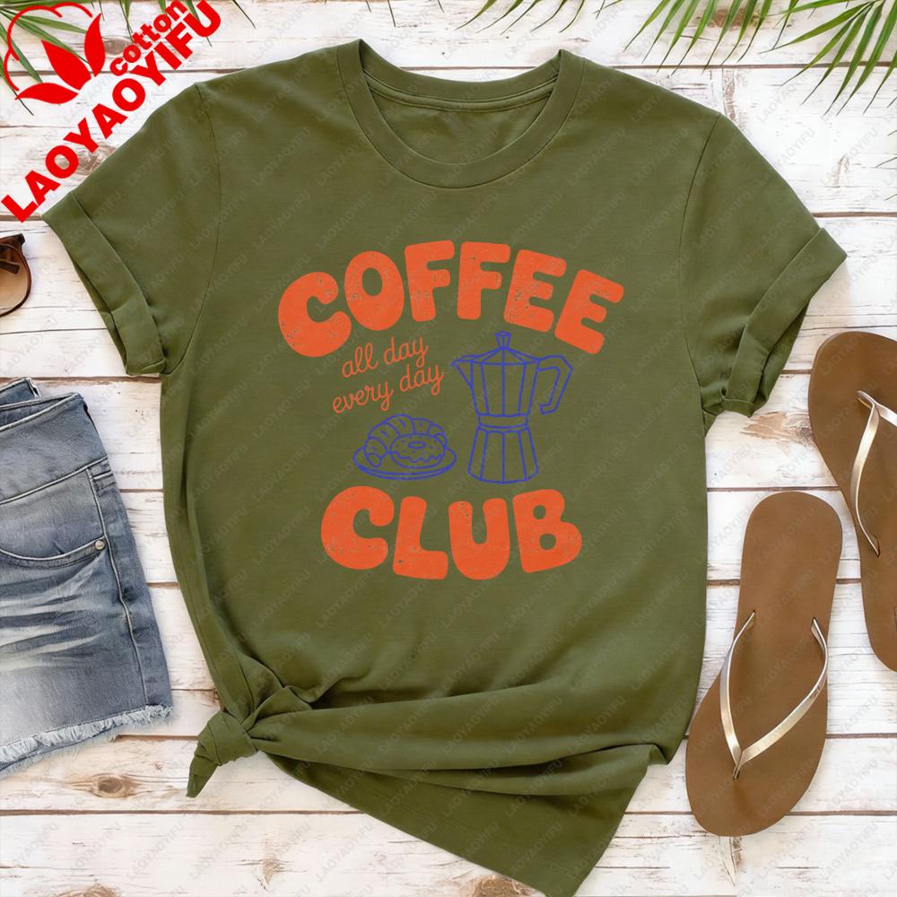 Coffee Club Women TShirt Casual Summer Short Sleeve Tees Cotton Top Coffee Lover Gift for Her Fashion Tee Daily Wear