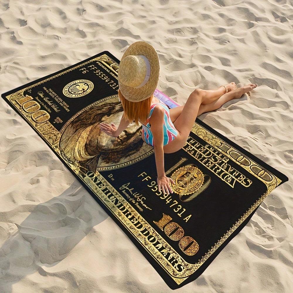 1pz Telo Mare Stampa Banconote Originale, Poliestere Asciugatura Rapida Morbido, Leggero da Viaggio per Surf, Nuoto e Campeggio