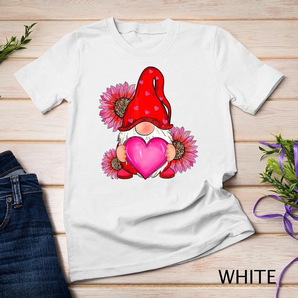 Happy Valentine s Day Gnome with Leopard Sunflower Valentine Unisex T-shirt 12 L