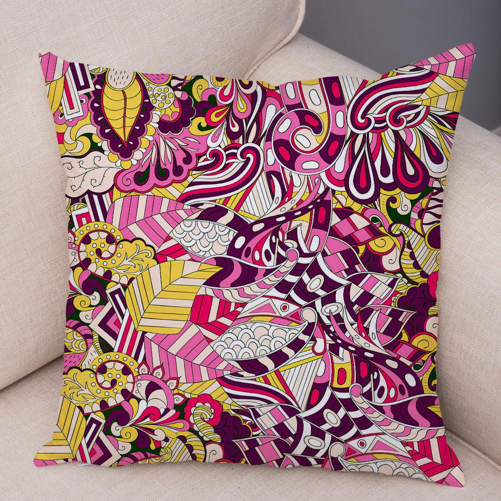 Bright Abstract Bohemian Floral Art Print Household Sofa Bedroom Decoration Pillow Cover Cushion Shell
