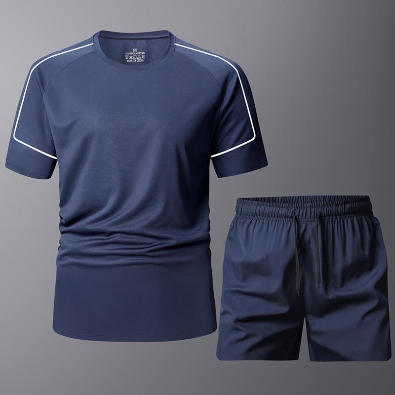 Herren Sportset, Sport Schnelltrocknendes Lässiges Eisseiden-Set, Herren Kurzarm Lauf-Zweiteiler