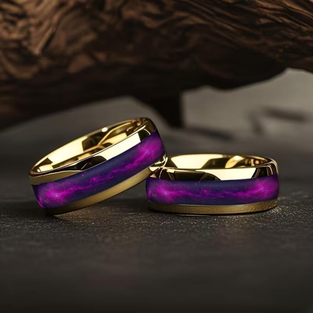 Fashion Men's Stainless Steel Rings Violet Gradient Purple Nebula Inlay Ring for Men Jewelry Suitable for Daily Wear, Non-Fade