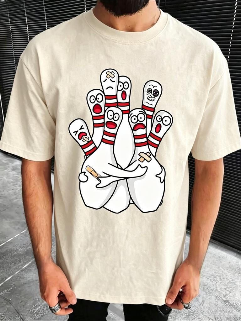 Vintage Street Style Funny Bowlingthemed Meme Pattern Print Streetwear Unisexs Unisex T Shirt Summer Tee Casual Oversize Y2k